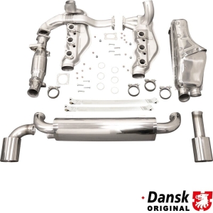 Zestaw wydechowy z dwoma owalnymi rurami wydechowymi 115x85 mm. Wykonany ze stali nierdzewnej. Z T†V na wydechu, ale nie na katalizatorze