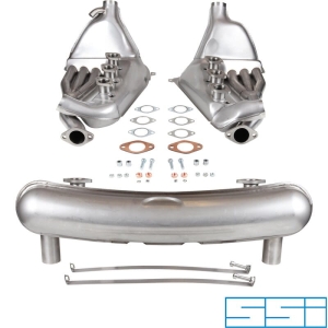 Zestaw wydechowy, Racing, z dwoma rurami wydechowymi ¯63,5 mm. W tym wymienniki ciepla ãBig BoreÓ z rurami ¯41 mm. W przypadku modeli 2.7/3.0 dodaj rowniez rury olejowe i zdejmij dolny tylny panel