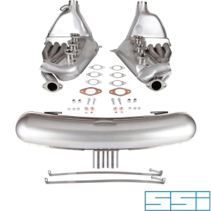 Zestaw wydechowy, Sport, z dwoma centralnymi rurami wydechowymi ¯63 mm ãGT3Ó. W tym wymiennik ciepla ãBig BoreÓ z rurami ¯41 mm. W przypadku modeli 2.7/3.0 dodaj rowniez rury olejowe i zdejmij dolny tylny panel