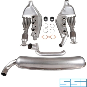 Zestaw wydechowy, Sport, z jedna rura wydechowa ¯70 mm i podwojnym wlotem, wymiennikami ciepla ¯41/¯60 mm i konwerterami katalitycznymi. Wykonany ze stali nierdzewnej