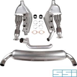 Zestaw wydechowy, Sport, z dwoma rurami wydechowymi ¯70 mm, dwoma wlotami, wymiennikami ciepla ¯41/¯60 mm i katalizatorami. Wykonany ze stali nierdzewnej