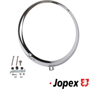 Obrecz reflektora, chromowana, w stylu Hella, otwory regulacyjne na godzinie 2 i 7.