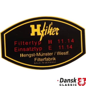 Naklejka ãFiltr H, Filtertyp H 11.14, Einsatztyp E 11.14Ó
